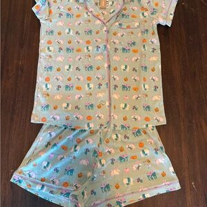 Roller Rabbit Green and Purple Pajama Set Whimsical Design